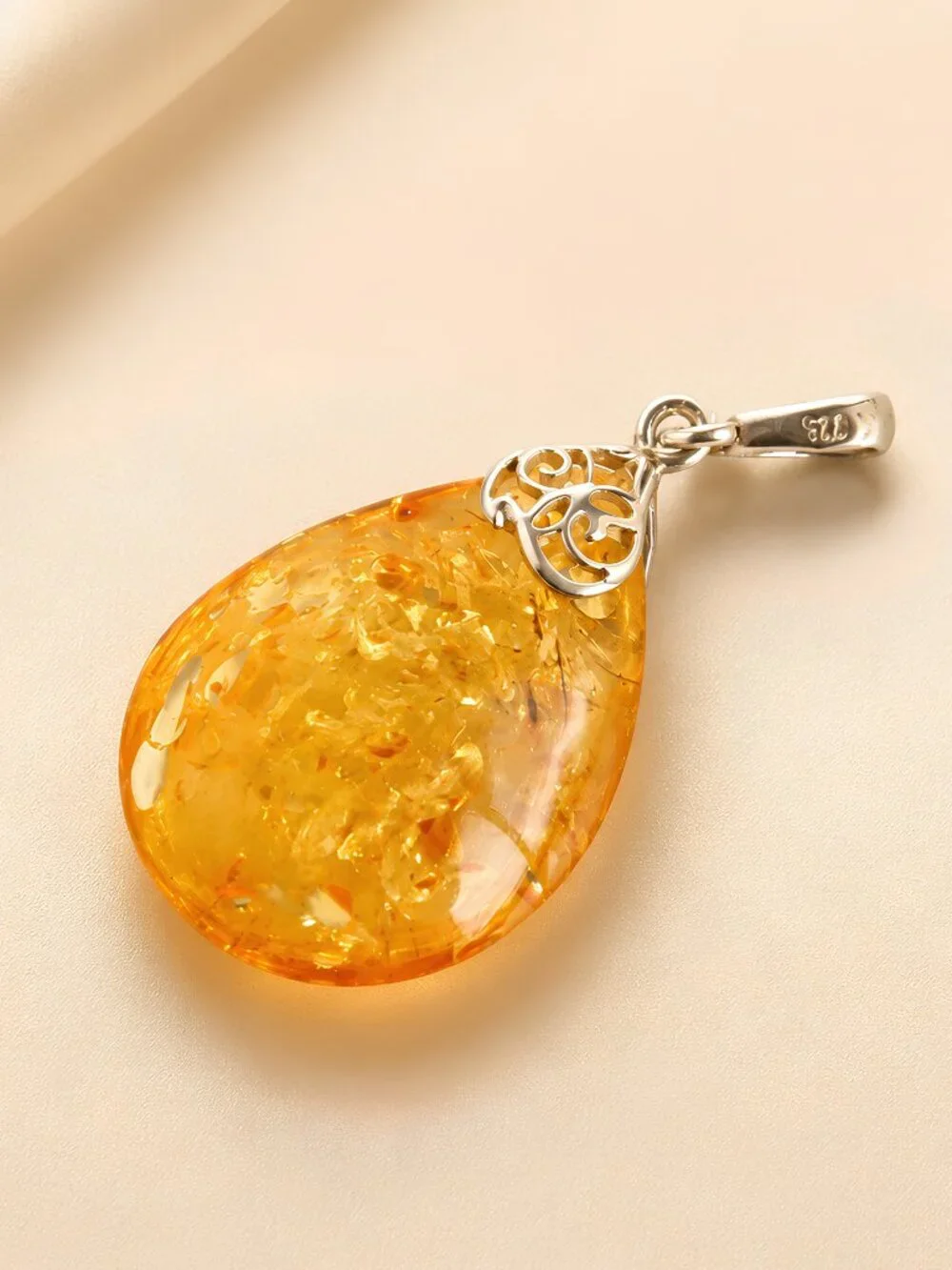 Baltic Amber Lemon Drop Pendant in Sterling Silver